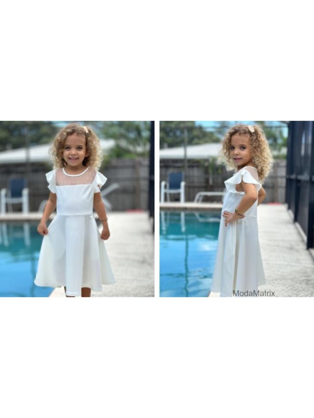 Girls Formal Party Wedding Dress Ruffle Sleeve A-Line Mesh with Pockets - Picture 6 of 6